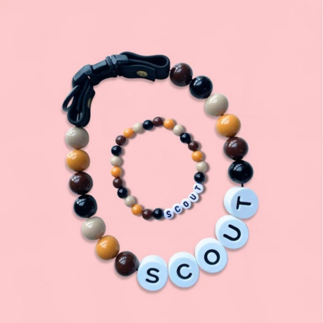 Pet Beaded Name Collar With Bracelet Set