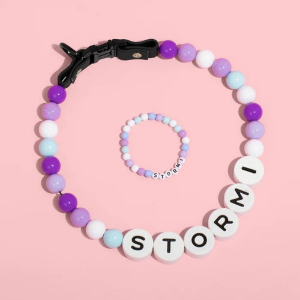 Pet Beaded Name Collar With Bracelet Set
