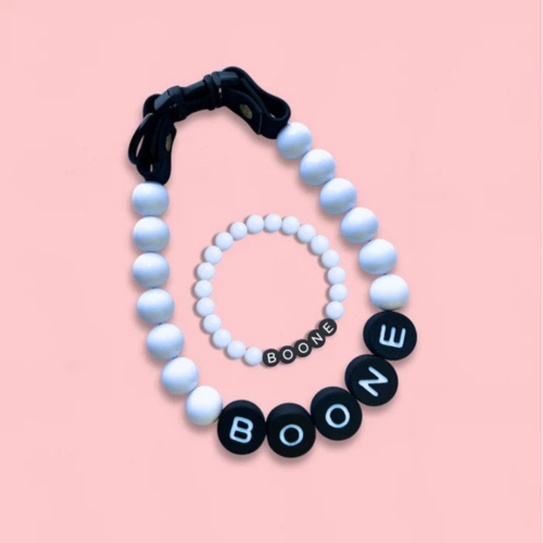 Pet Beaded Name Collar With Bracelet Set