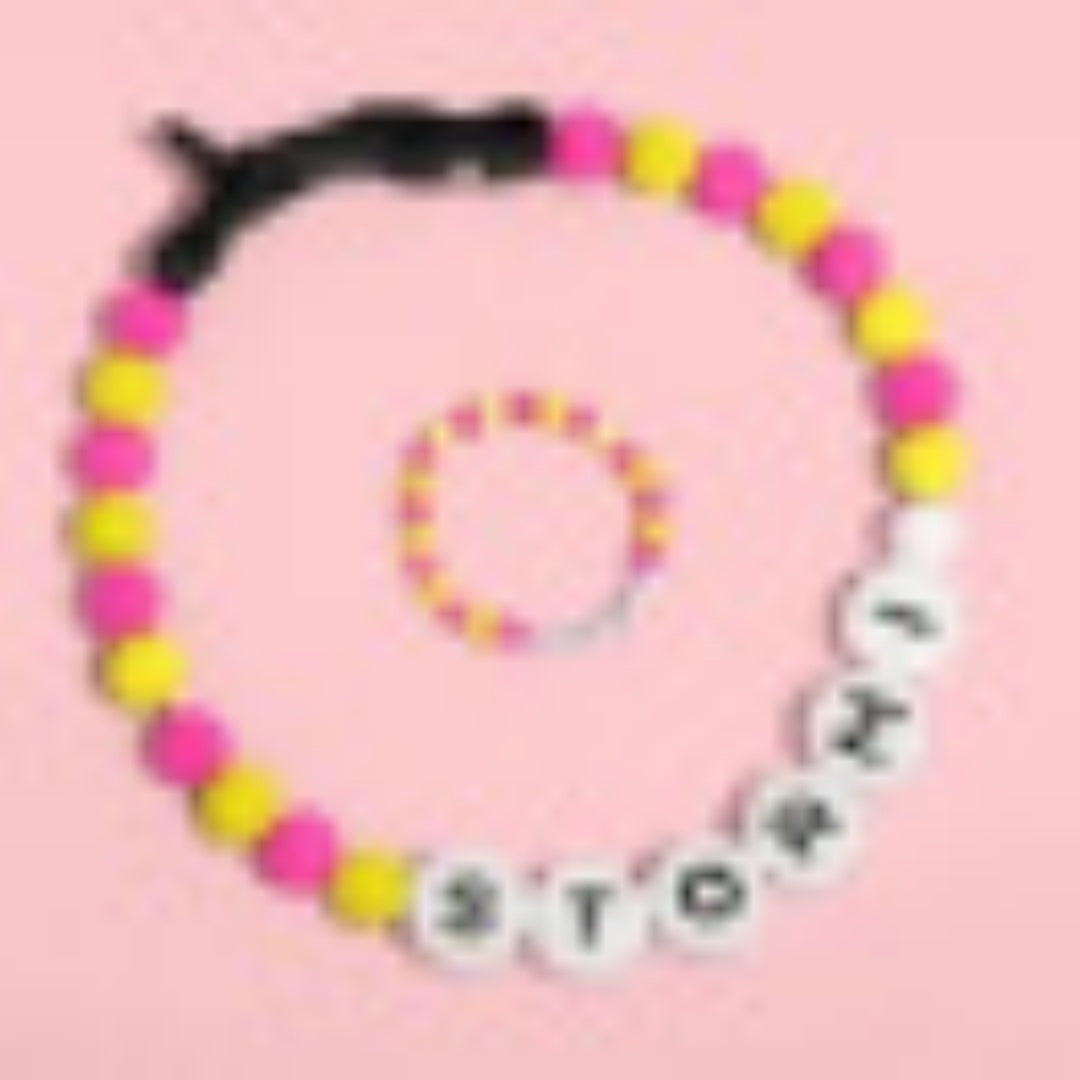 Pet Beaded Name Collar With Bracelet Set