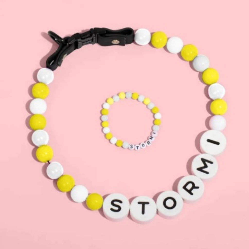 Pet Beaded Name Collar With Bracelet Set