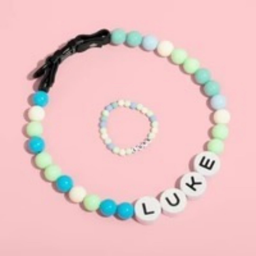 Pet Beaded Name Collar With Bracelet Set